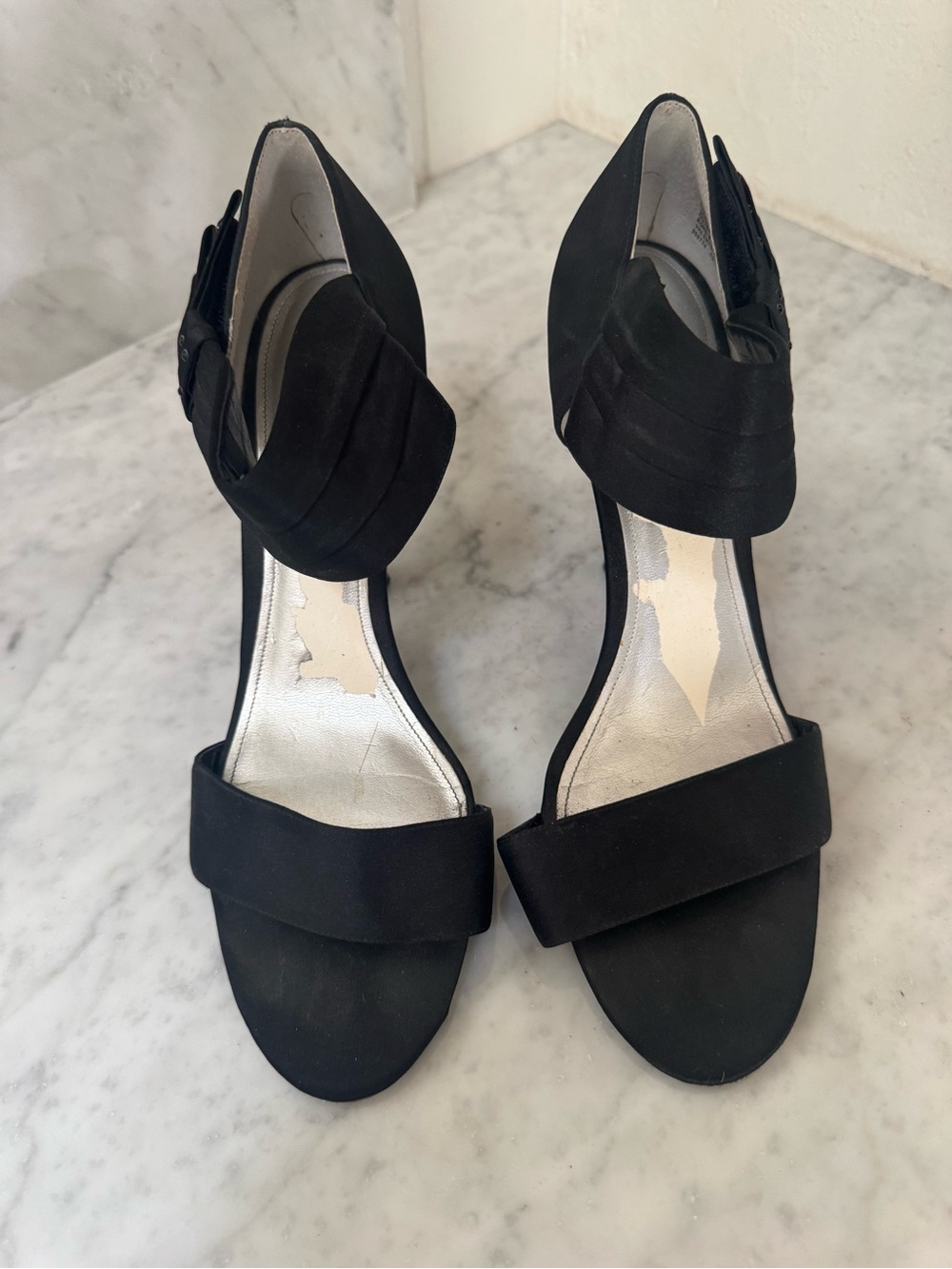 Black Open-Toe Ankle-Strap Dress Heels with bow ankle
